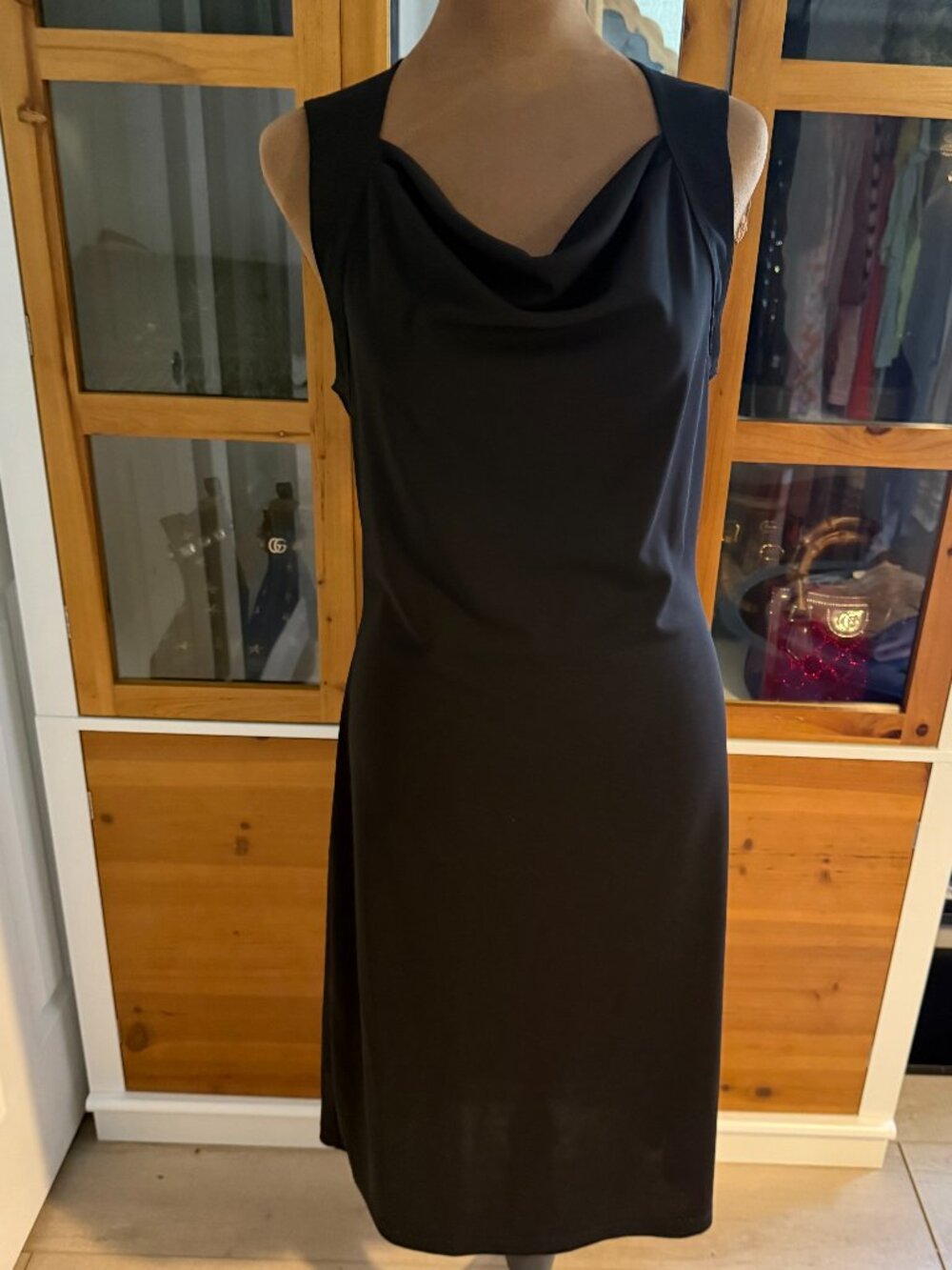BCBG Paris Vintage Cowl Neck Black Dress Size M